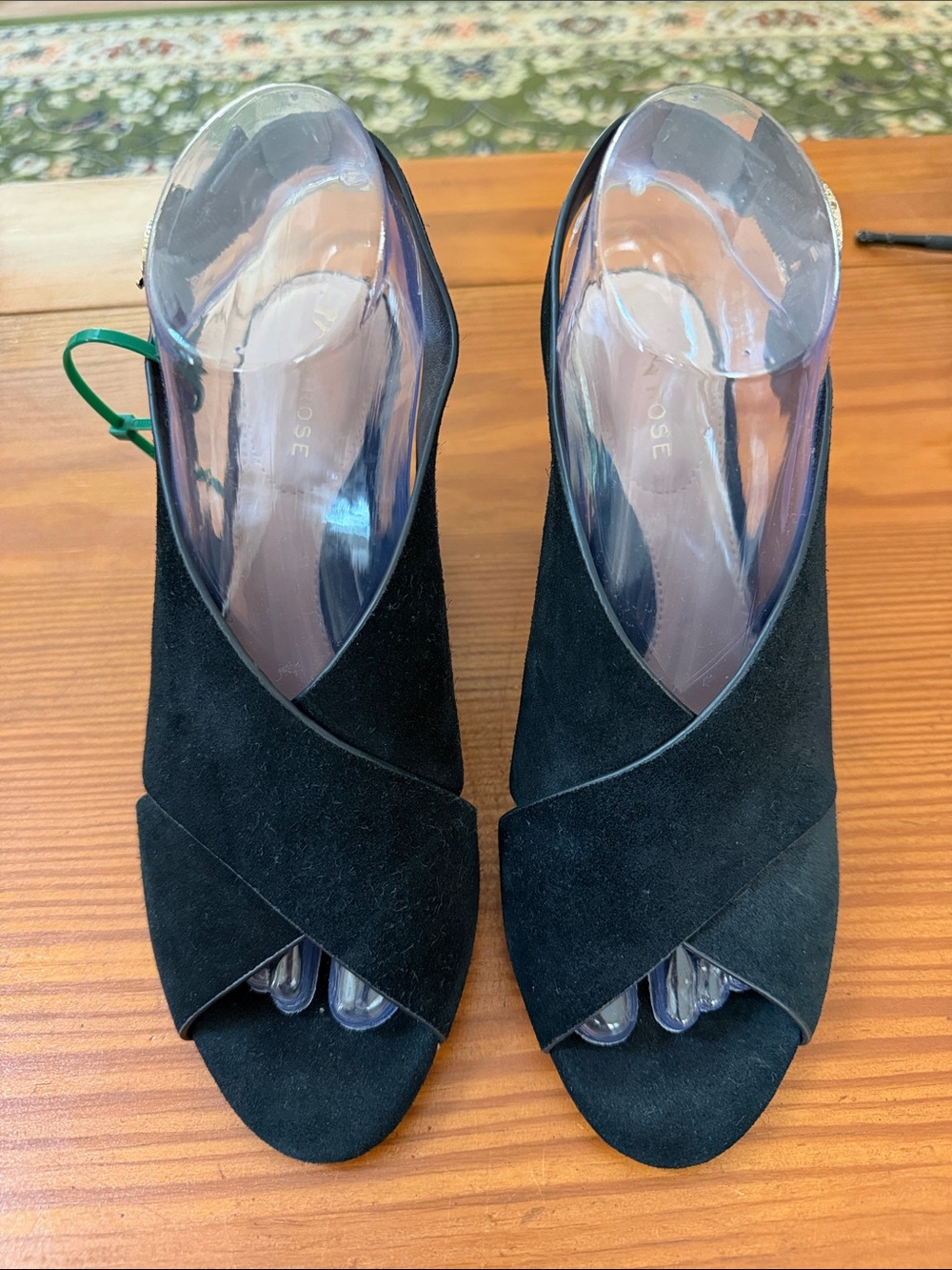 Taryn Rose Black Suede Crisscross Peep-Toe Heels, size 7.5